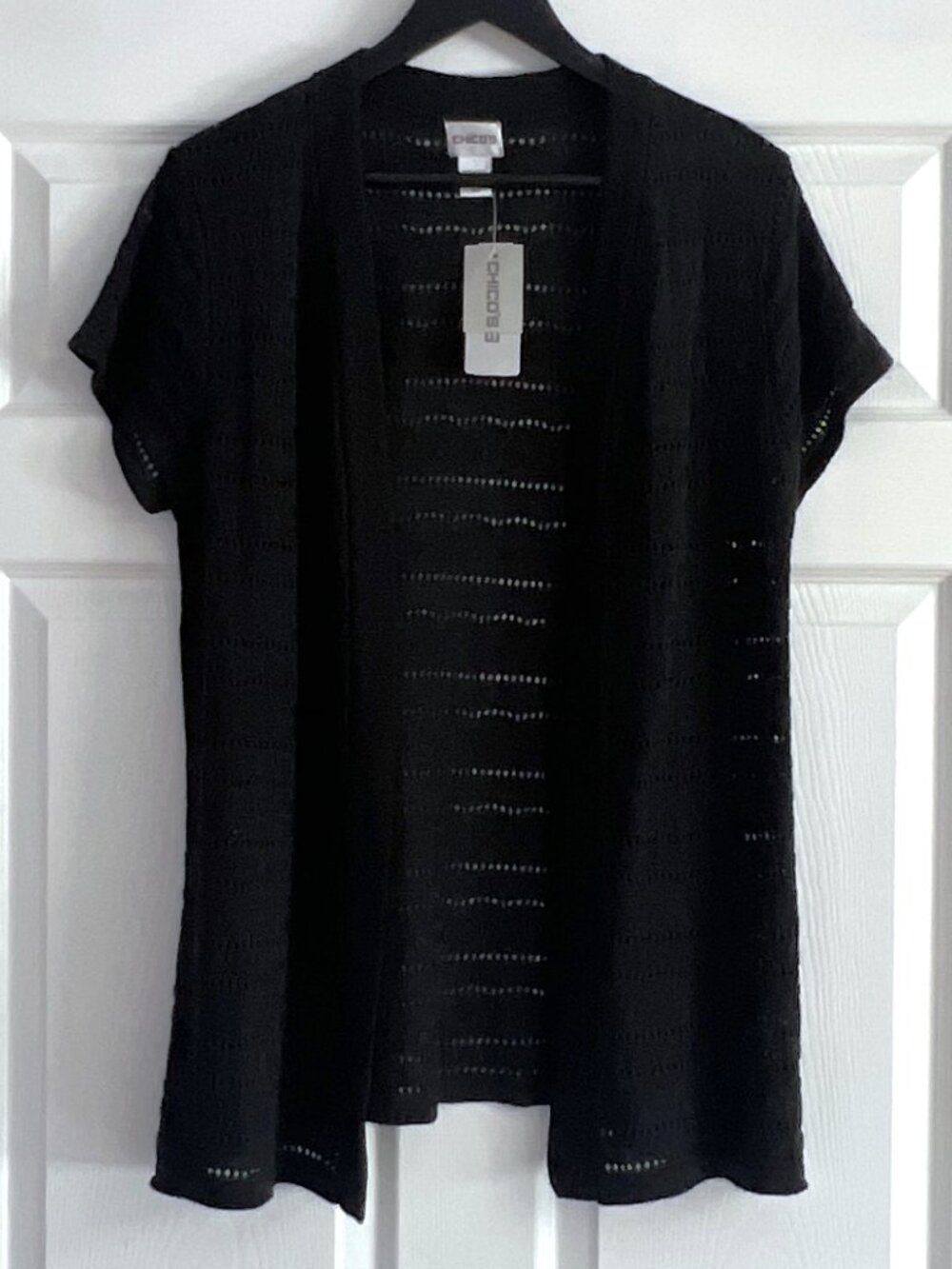 Chico’s Jossi Vest Black Crochet Open-Front Vest – Size 2 (12/14)